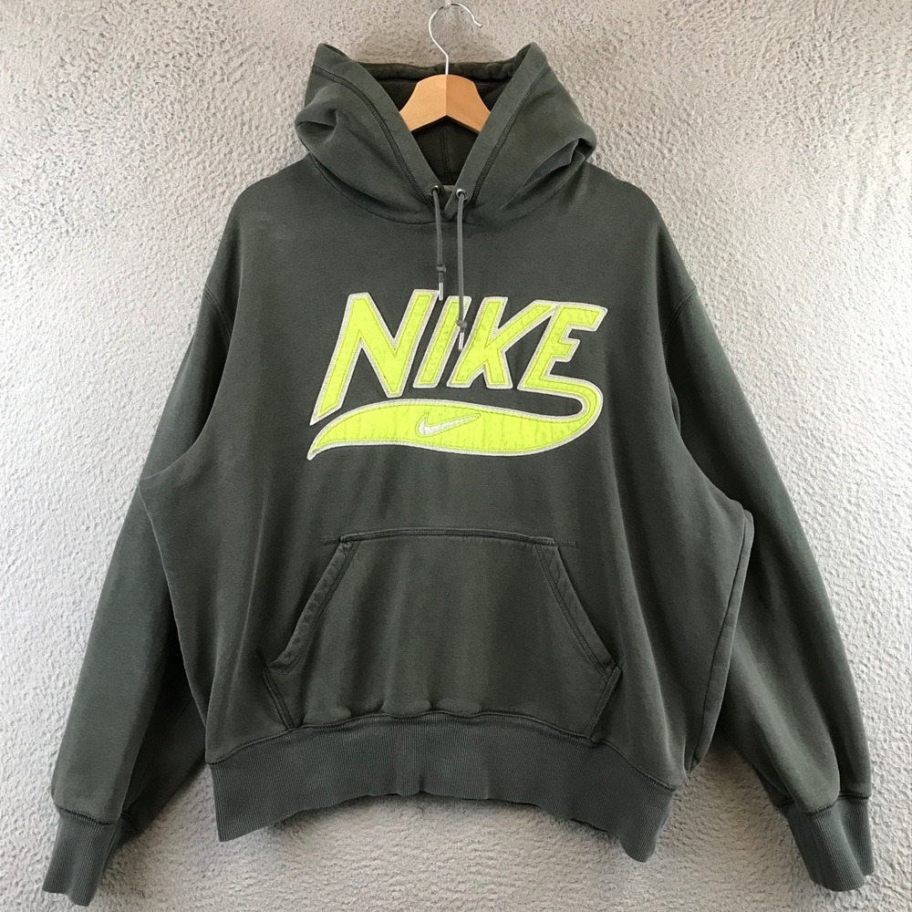 Mens Nike Gray Neon Logo Hoodie Sweatshirt Pullover Casual Athletic XL